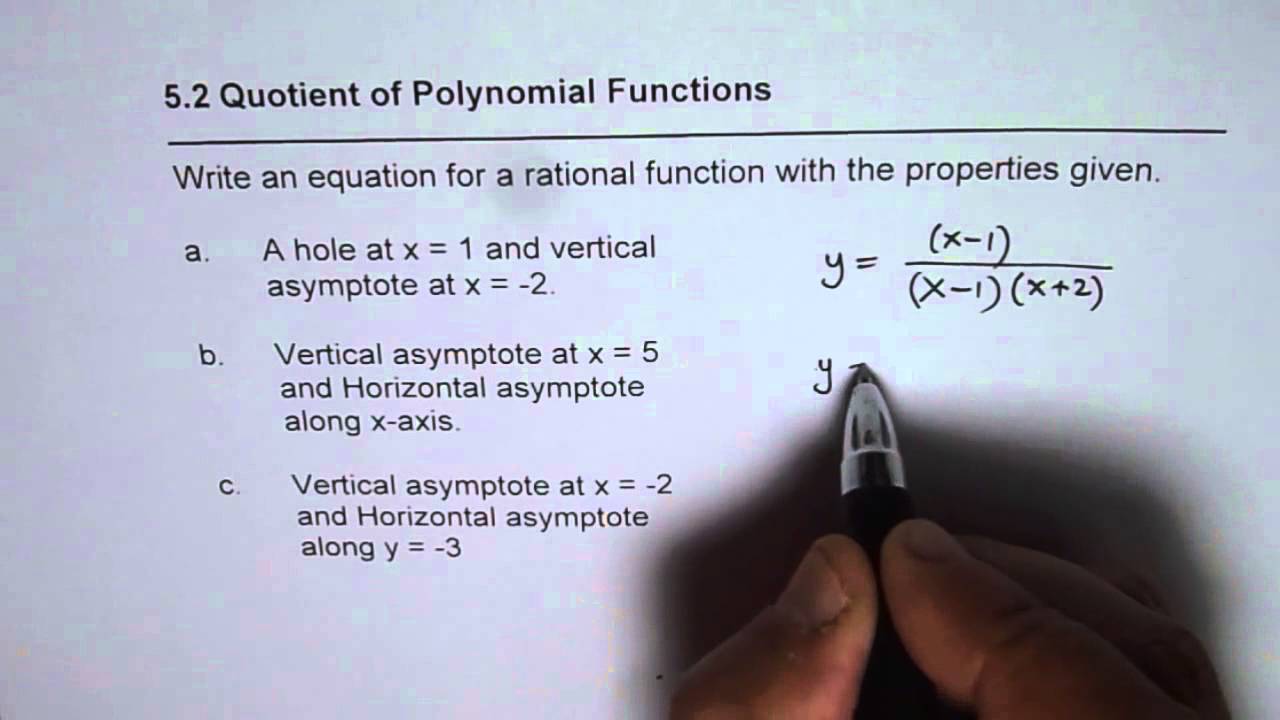 Write Rational Function Given Horizontal and Vertical Asymptotes