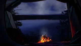 Overnight in a tent in the rain and by a campfire on the lake shore
