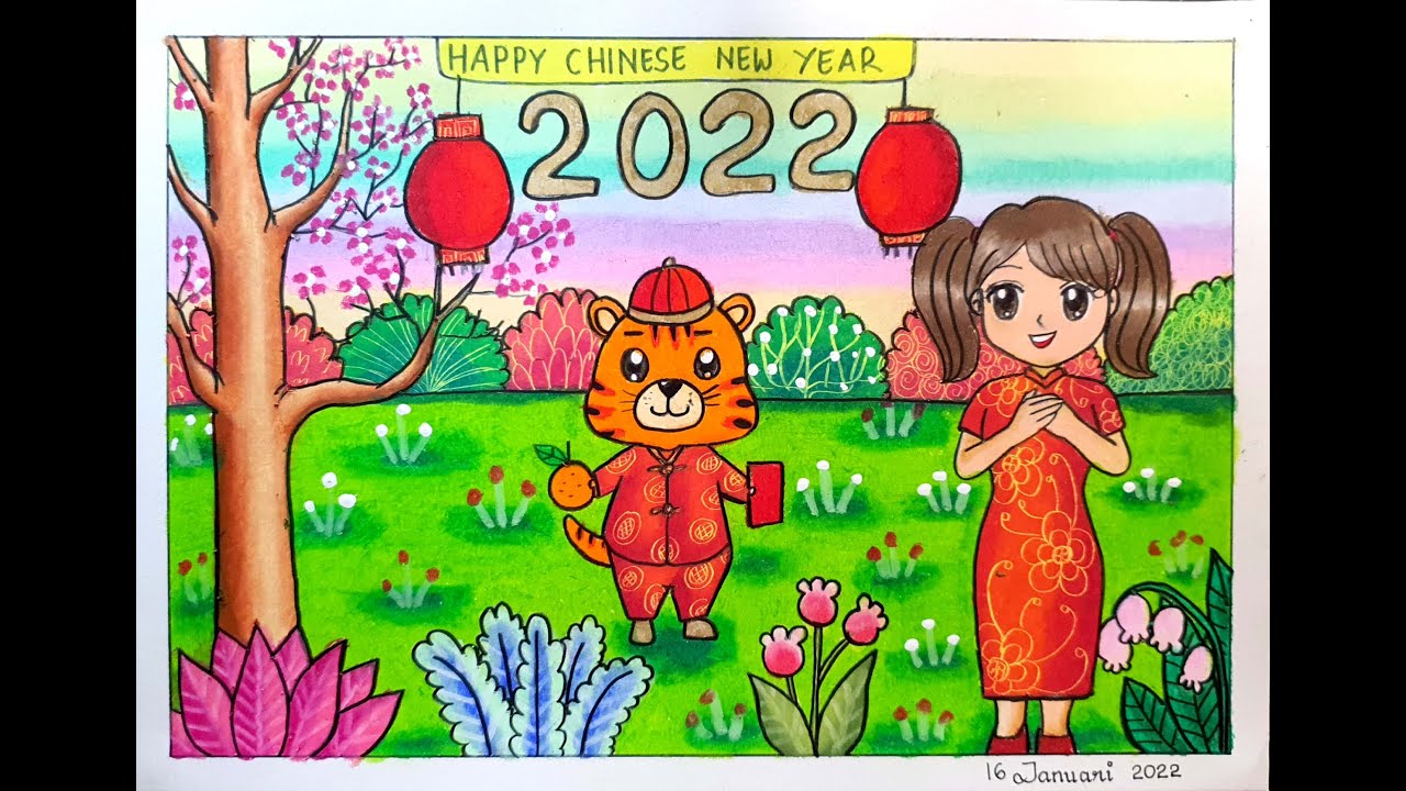 MENGGAMBAR TEMA IMLEK TAHUN MACAN 2022 - CARA GRADASI WARNA OILPASTEL EP 320