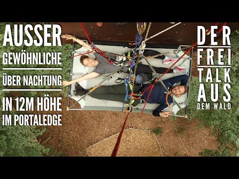 Frei-Talk aus dem Portaledge im Kletterwald an der Kletterwand des höchsten Baumhaus Deutschlands