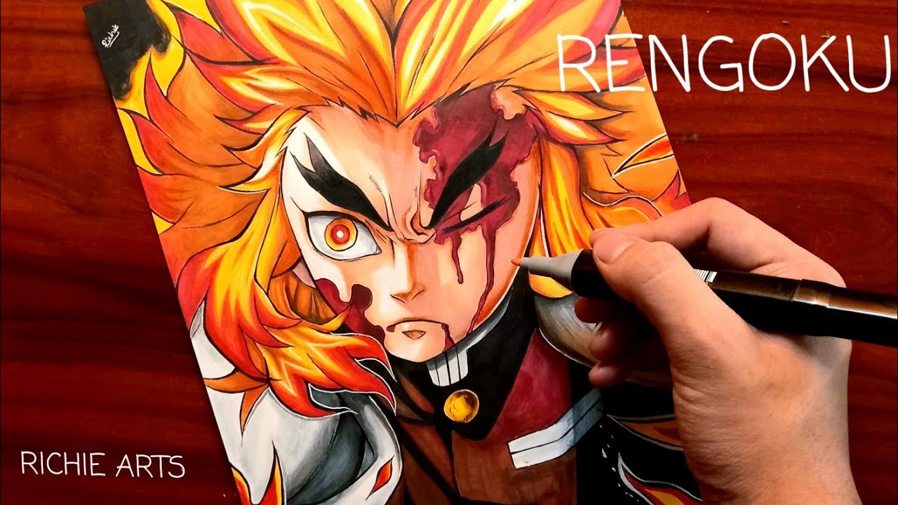 Rengoku Drawing With Colour Pencil