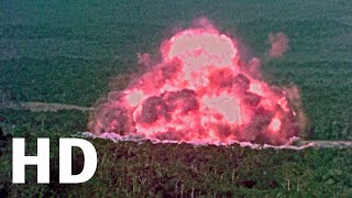 The footage of huge blast effect at rainforest by various cameras