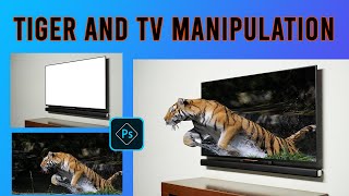 Out of bounds Photoshop effect 2024 - Tiger and TV photo manipulation tutorial screenshot 4