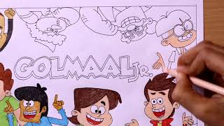 Golmaal junior cartoon coloring page | Drawing Golmaal jr, all characters | Coloring Golmaal