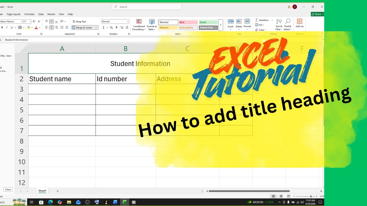 Add Title 📊 How to Add a Title Heading in Excel | Quick & Easy Tutorial - YouTube