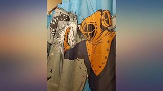 Sharp Shirter Cool Shark Shower Curtain Set Nautical Decor Bright Blue Fabric Retro review screenshot 4