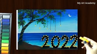 Happy new year 2022 🎉 Drawing, Card, Painting ideas (step by step) Tutorial with Soft Pastel Colour. screenshot 4