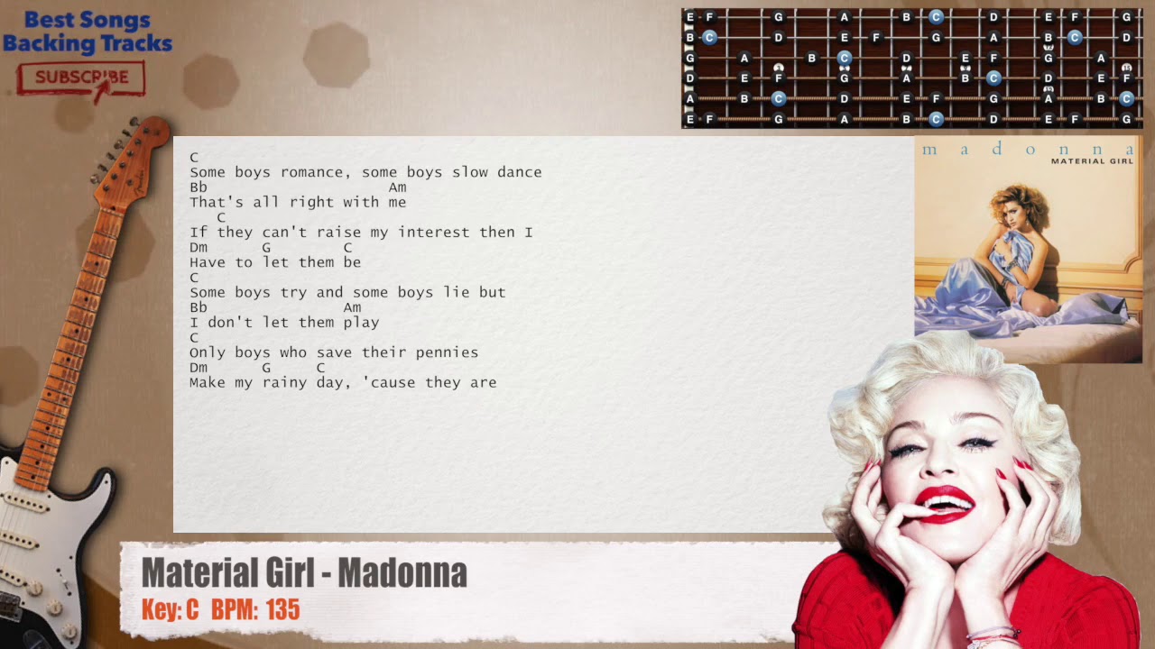 🎸 Material Girl Madonna Guitar Backing Track with chords and lyrics