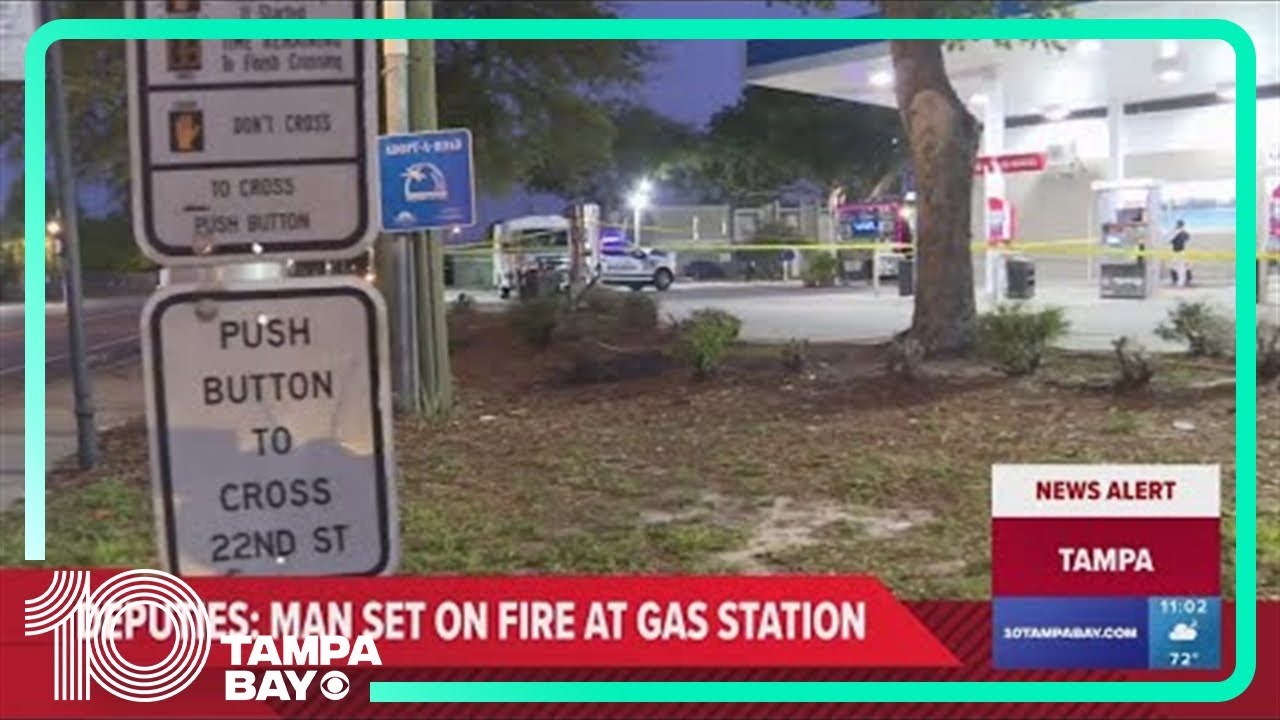 Person sets man on fire at Tampa gas station, deputies say - YouTube