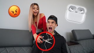 Cutting My Boyfriend's Earphones, then Giving Him AirPods Pro!