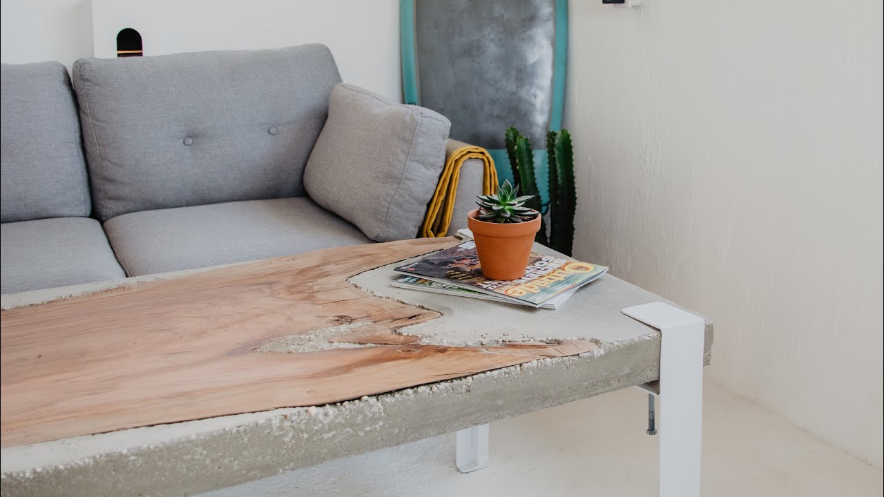 How To Make A Concrete Coffee Table with Live Edge Slab Inlay 🤙🏼 - YouTube
