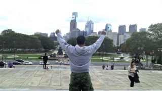 RUNNING UP THE ROCKY STEPS.