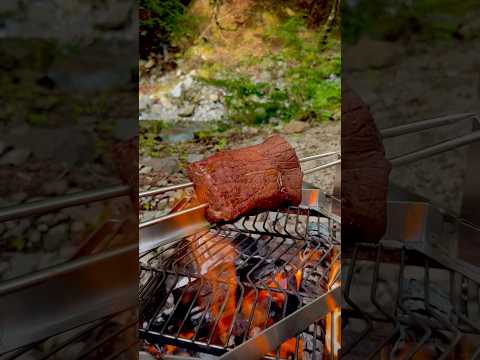 美味しいお肉が焼けました〜！#塊肉 #モンハン #ソロキャンプ #bbq