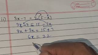 SOLVE THE FOLLOWING EQUATIONS || EX - 12.1 || 3x - 7 = 3 (5 - x )
