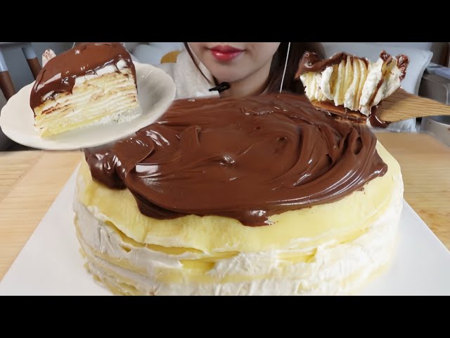 ASMR  ヌテラたっぷり塗った ミルクレープ nutella crepe cake eating sounds