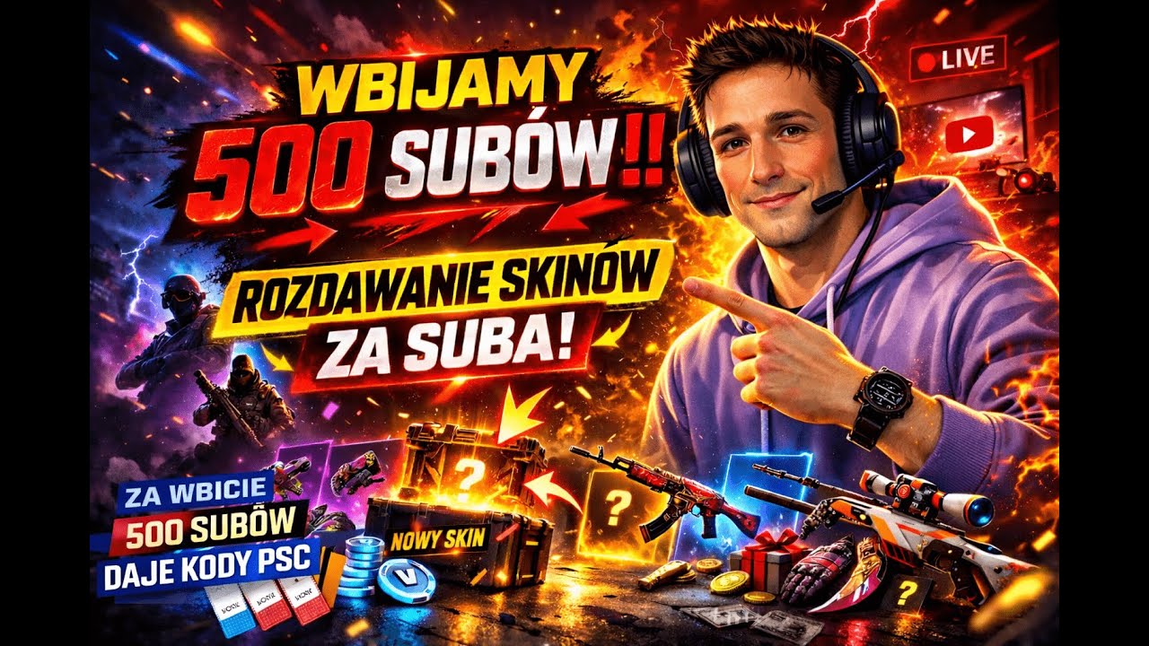 SKINY DLA SUBÓW NA ZYWO! /Co 5subów losowanie skina! :D #konkurs #cs2skiny #rozdajeskinycs