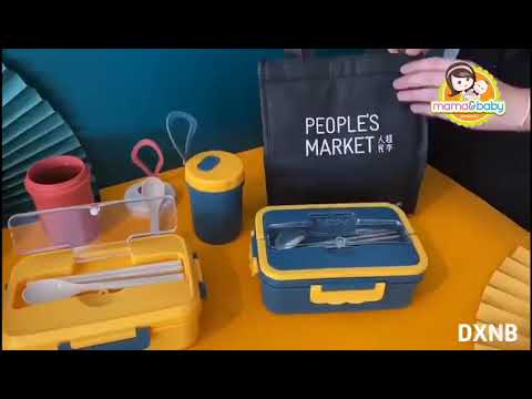 Microwave Safe Wheat 1 Tier Lunch Box (1500ml) with Cutlery Set + Bag + Soup Cup / 饭盒