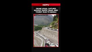 Drone Visual Captures Massive Traffic Snarl Amid Tourist Rush to Manali