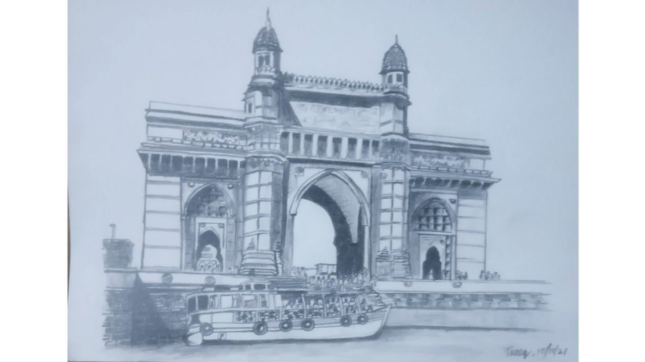Drawing Gateway of India, Realistic pencil drawing Time-lapse