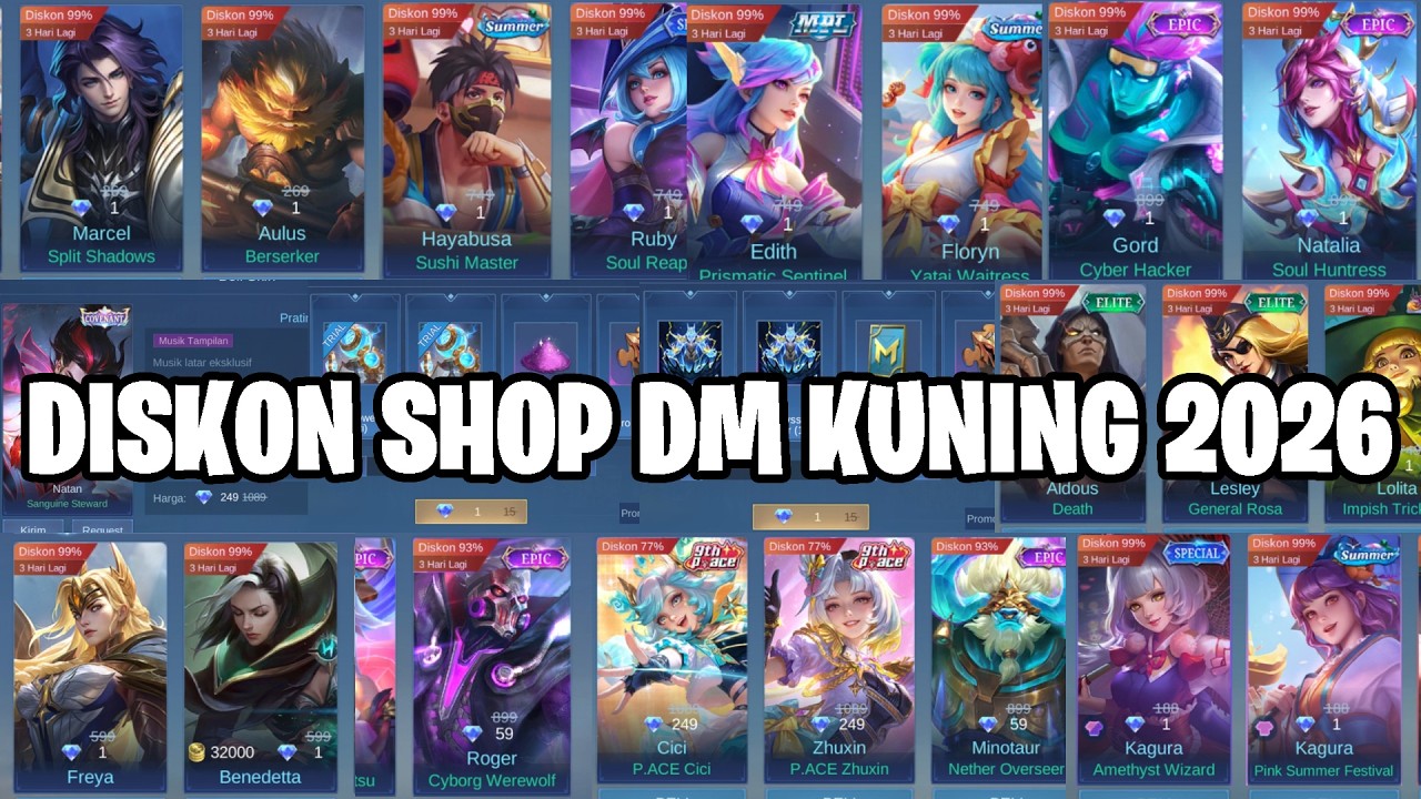 DISKON SHOP DIAMOND KUNING 2026 HINGGA 50% - PANEN SKIN EPIC 1 DIAMOND + GACHA RECALL KAKEK ZEUS