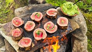 Wild Steak Rolls Sizzling In The Nature Primitive Asmr Cooking