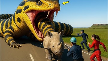 🐍🦏 Heroic Rescue Team Saves Baby Rhino from Giant Python Attack