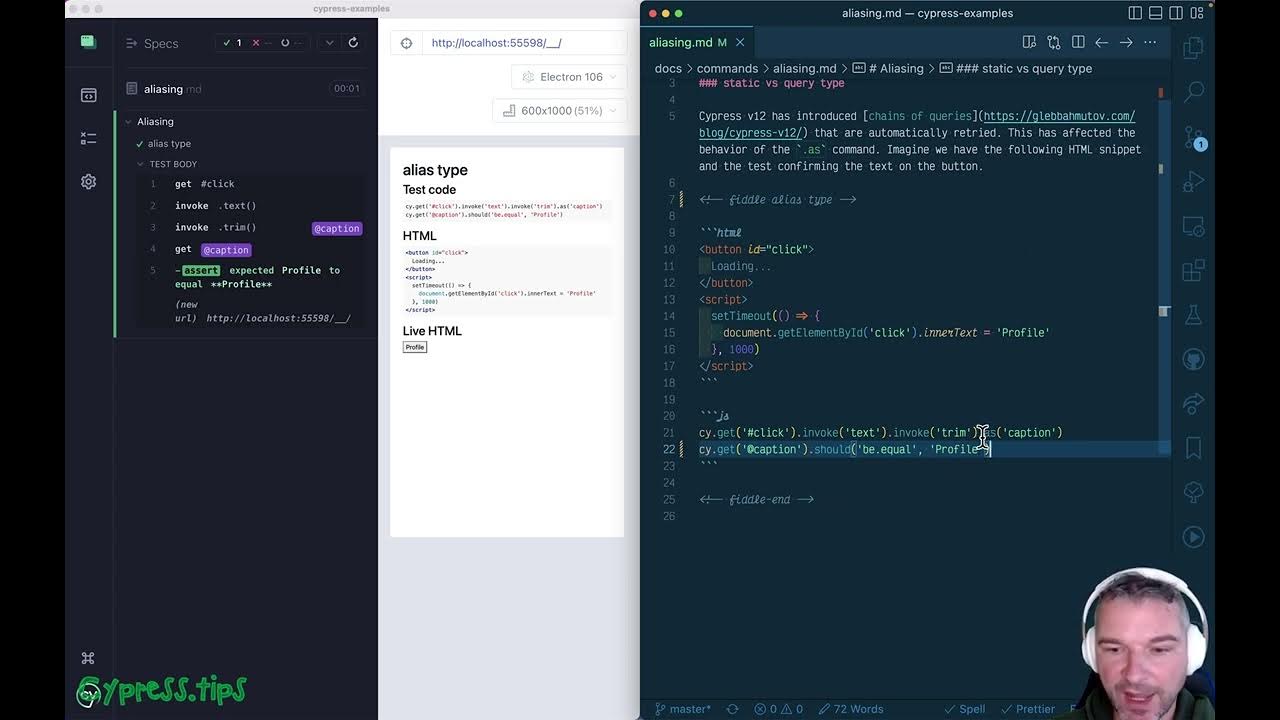 Cypress cy.as Alias Types Query vs Static YouTube