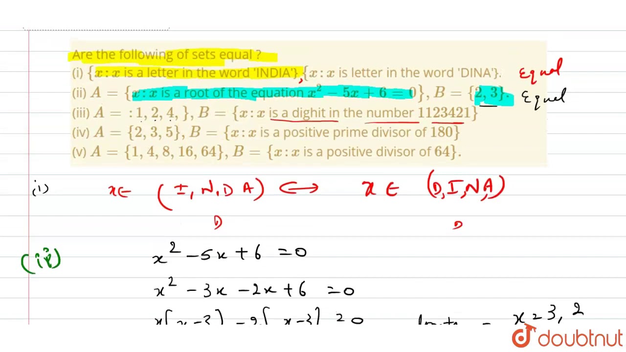 Are The Following Of Sets Equal I X X Is A Letter In The Word India X X Is Letter In Youtube
