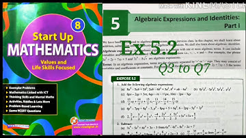 Algebraic Expressions and Identities Exercise5.2 class 8 Q3 to Q7|Start up Mathematics Rajmith study