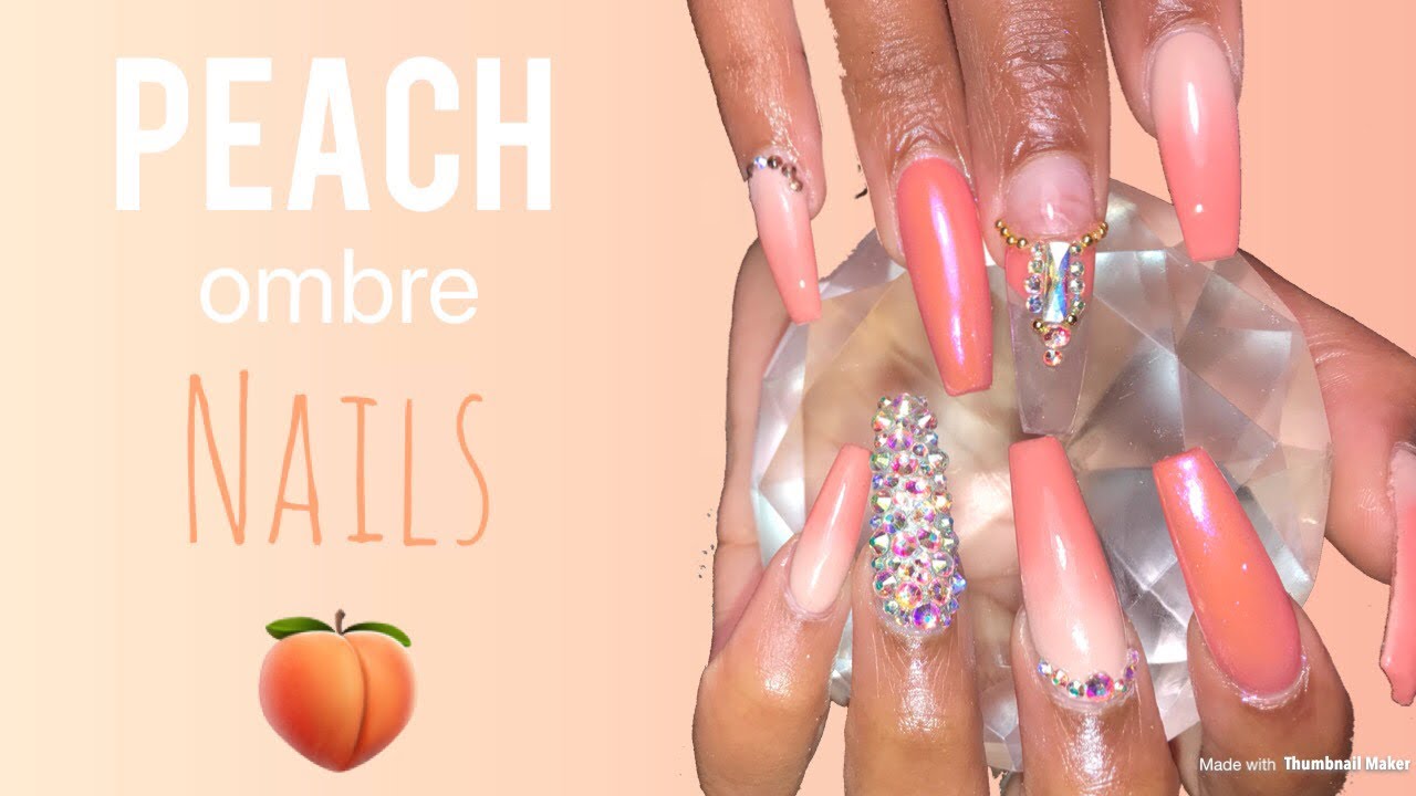 6. Geometric Neon Peach Acrylic Nails - wide 8