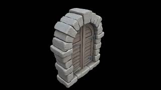 Low Poly Stylized Stone Arch Wooden Window - Architecture 3D Model Game Asset Showcase