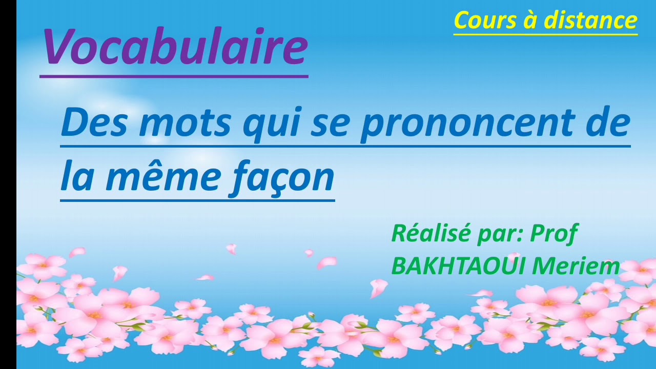 Vocabulaire Des Mots Qui Se Prononcent De La M me Fa on CE1 YouTube