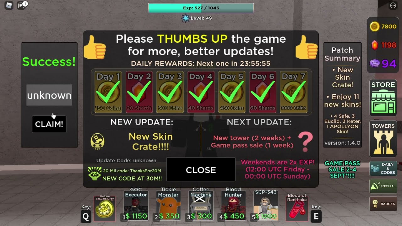 Scp Tower Defense Codes