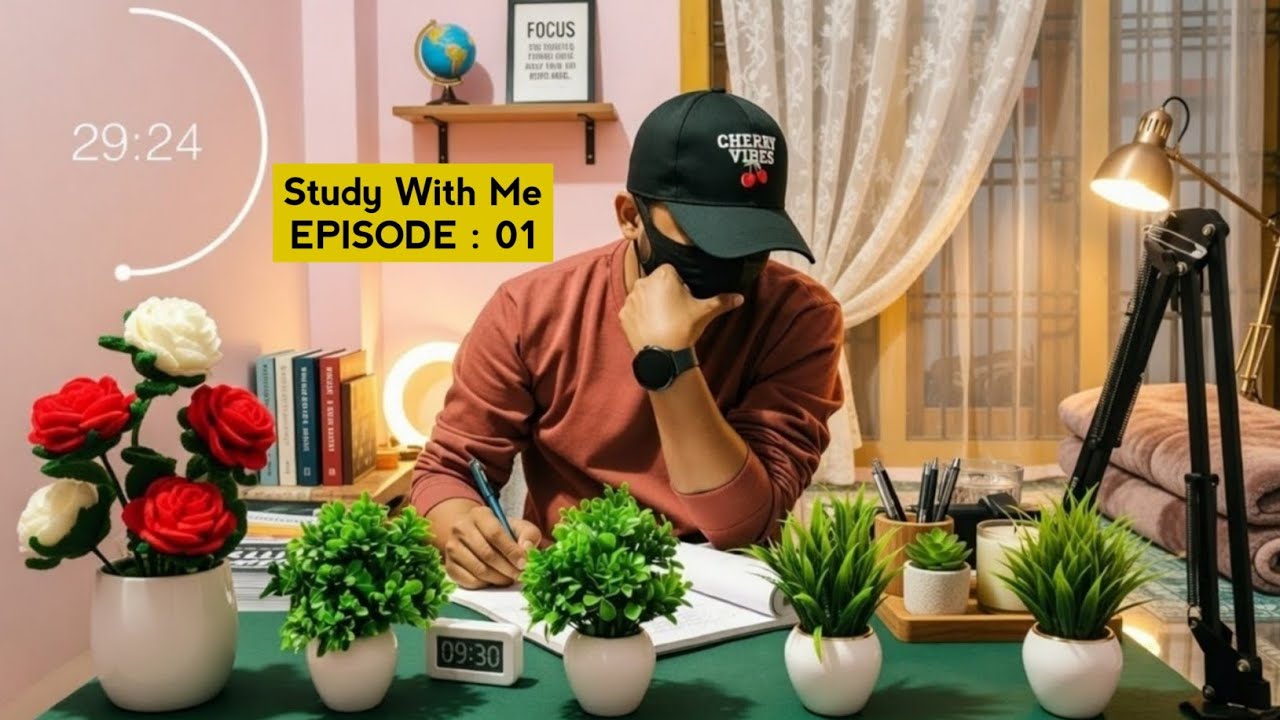1 Hour Study With Me ✨ Real Time (Pomodoro + Chill Music + Background Noise) Episode 1