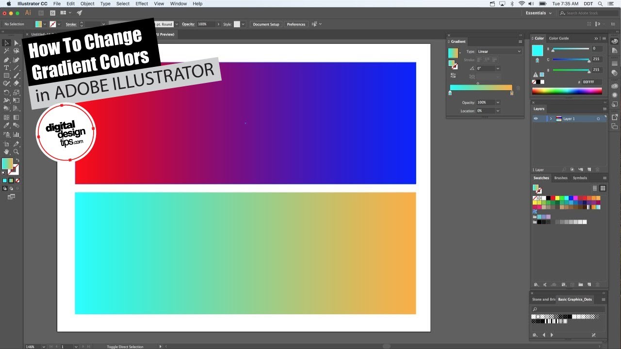 Cách thay đổi màu Gradient trong Adobe Illustrator: Hình ảnh Gradient với sắc màu tươi sáng có thể cập nhật trang web của bạn thậm chí cả bản in truyền thống. Xem video để biết cách thay đổi màu Gradient trong Adobe Illustrator trong vài phút.