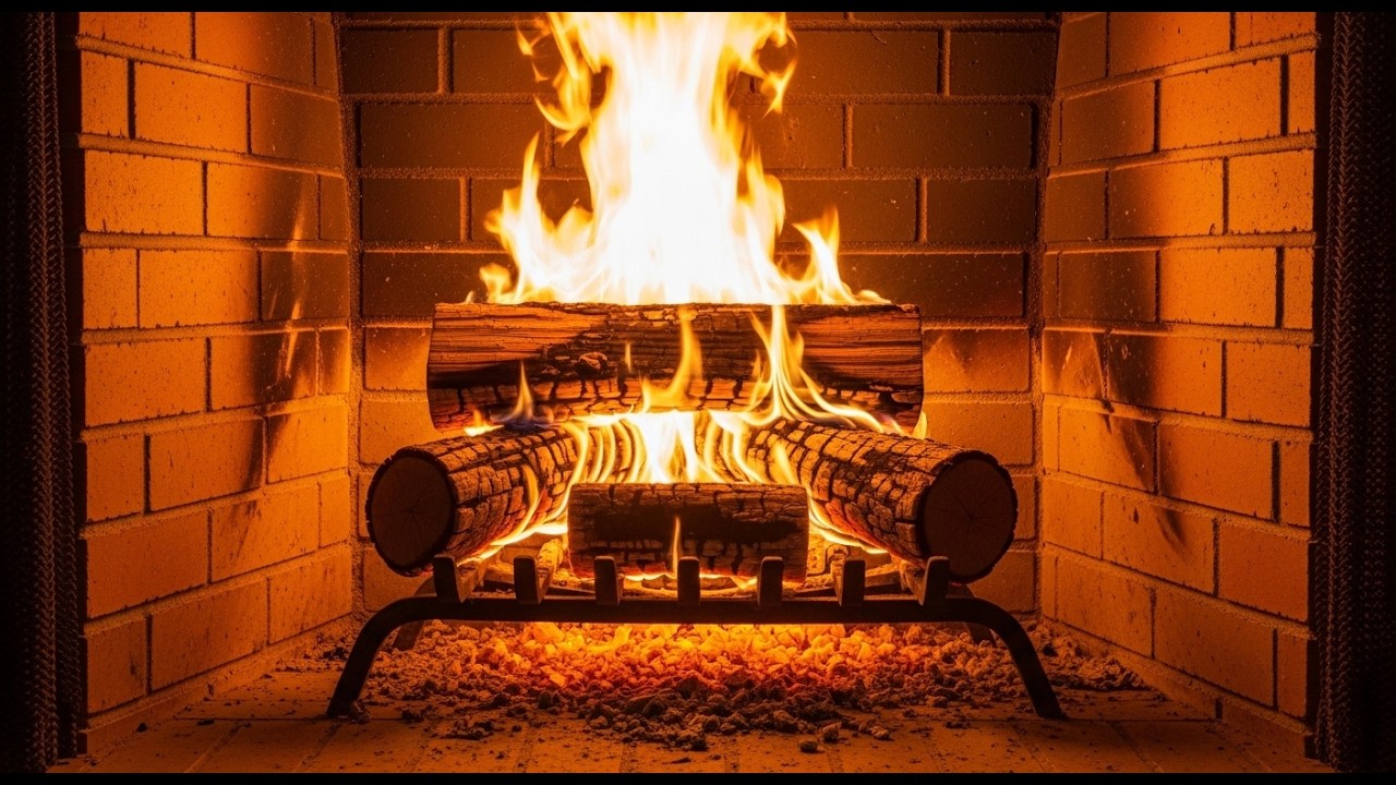 🔥 Cozy Fireplace Cabin 4K (12 Hours) Warm Fire Sounds with Snow Storm Ambience for Sleep