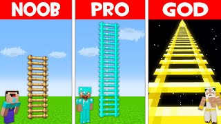 WHO BUILD THE TALLEST LADDER HOUSE NOOB vs PRO vs GOD in Minecraft? WHERE DOES LEAD TALLEST LADDER?