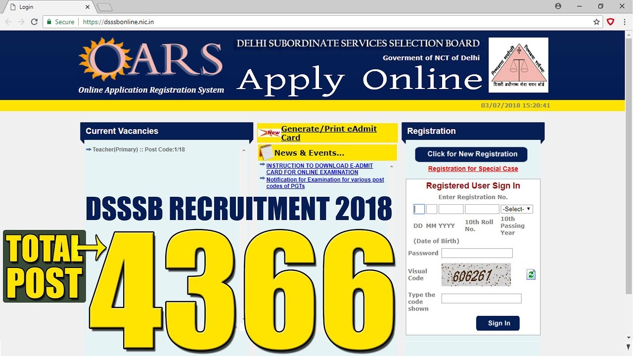 DSSSB Recruitment 2018 - Apply Online for 4366 Primary Teacher Posts