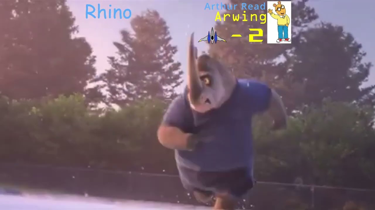 Rhino (Zootopia) catch and crush Arthur Arwing ship (Parody of Star Fox 64)
