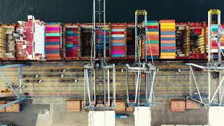 Seaport Cargoship Aerial View 4K - Free B-Roll
