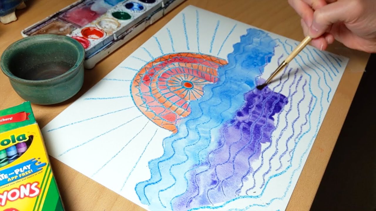 Watercolor and Oil Pastel Resist For Kids - Crafty Art Ideas