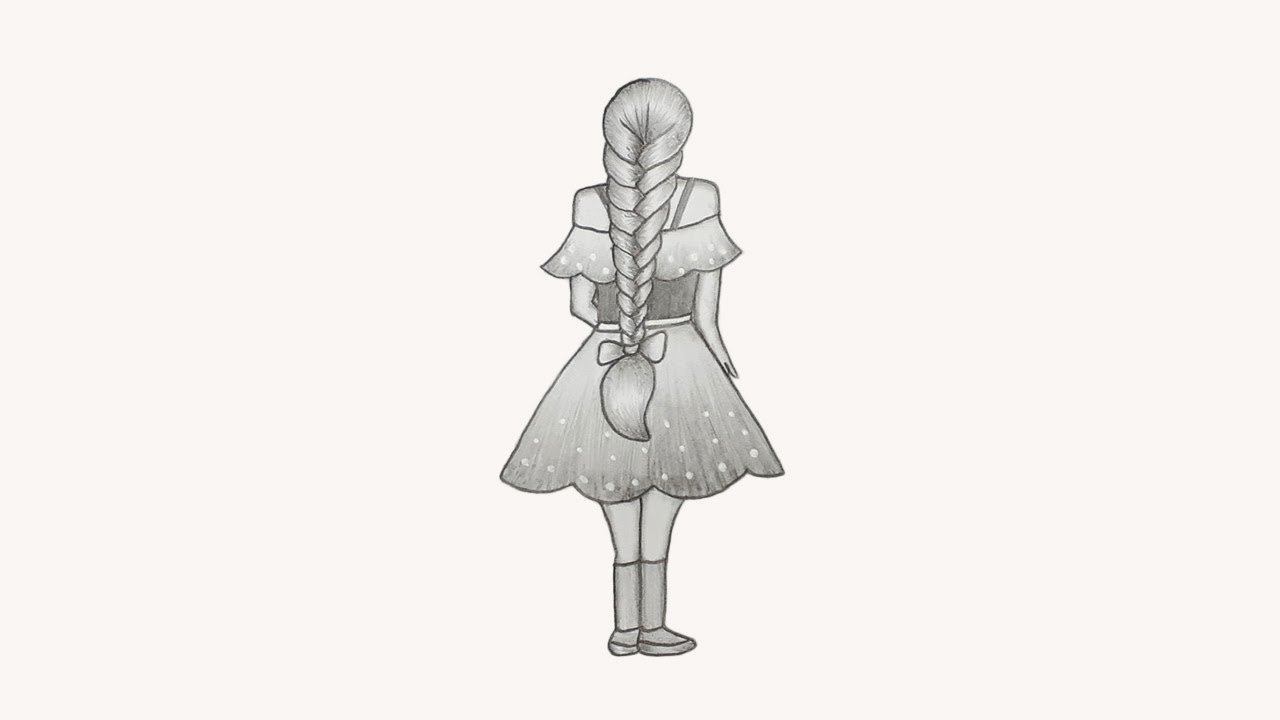 How to draw a Girl in a Beautiful Dress with long Braided Hairstyle | Pencil sketch for beginner