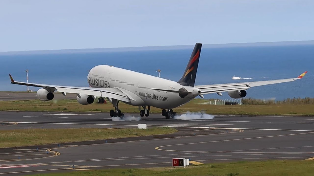 Plus Ultra A340 and some other Planes Landing at Ponta Delgada, S.Miguel Azores.