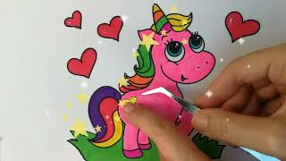 Unicorn, Learn Colors,  Coloring Page for Kids