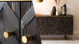 Black & Gold Diamond Weave Sideboard Cabinet | Rockett St George