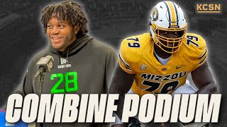 Mizzou OL Armand Membou answers questions at the 2025 NFL Combine