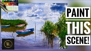 Watercolour Lake Reflection Tutorial: Painting Boats & Cloudy Skies I RAJU MORE I