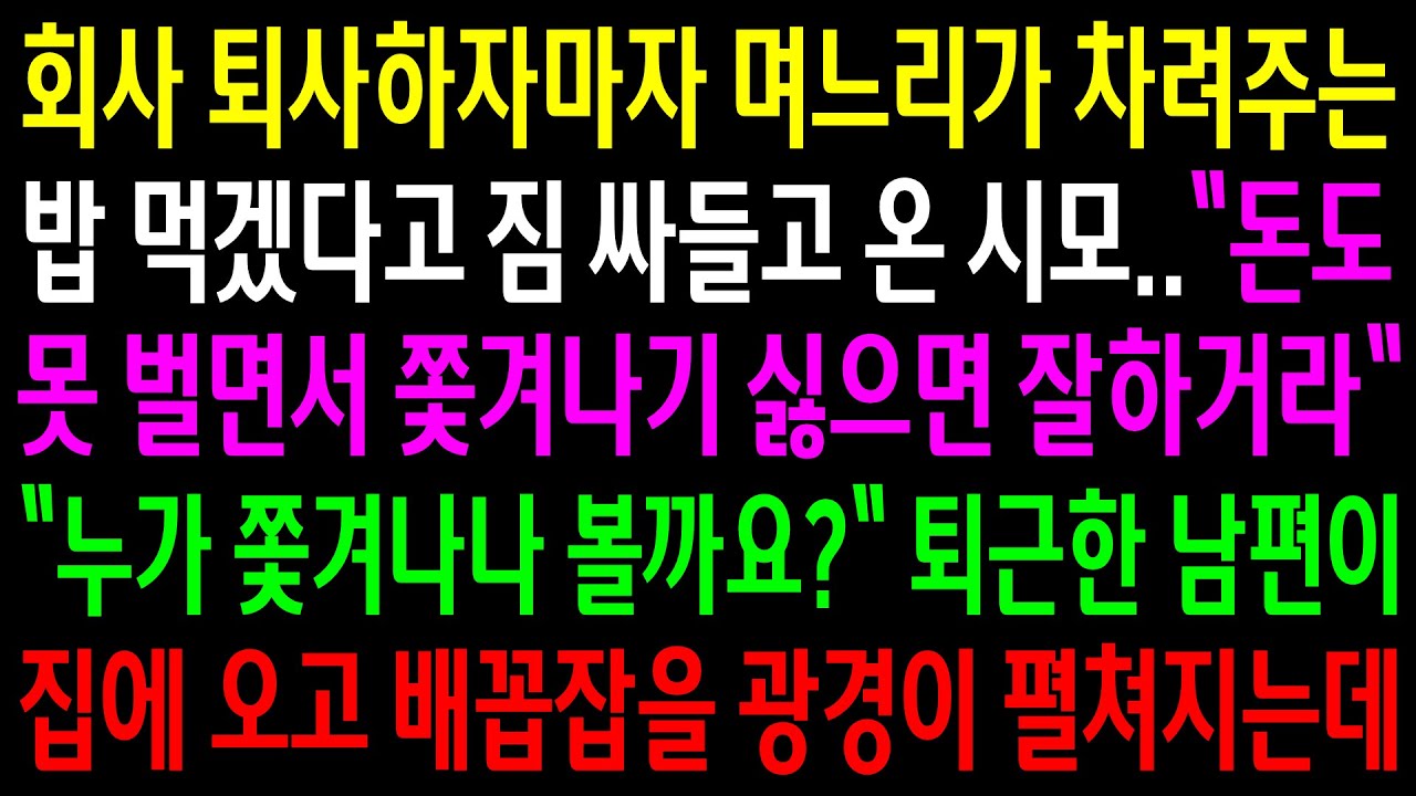 (반전사연)회사 퇴사하자마자 며느리가 차려주는 밥 먹겠다고 짐 싸들고 온 시모..퇴근한 남편이 집에 오자 배꼽잡을 광경이 펼쳐지는데ㅋ[신청사연][사이다썰][사연라디오]