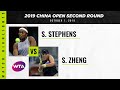 Sloane Stephens vs. Zheng Saisai | 2019 China Open Second Round | WTA Highlights