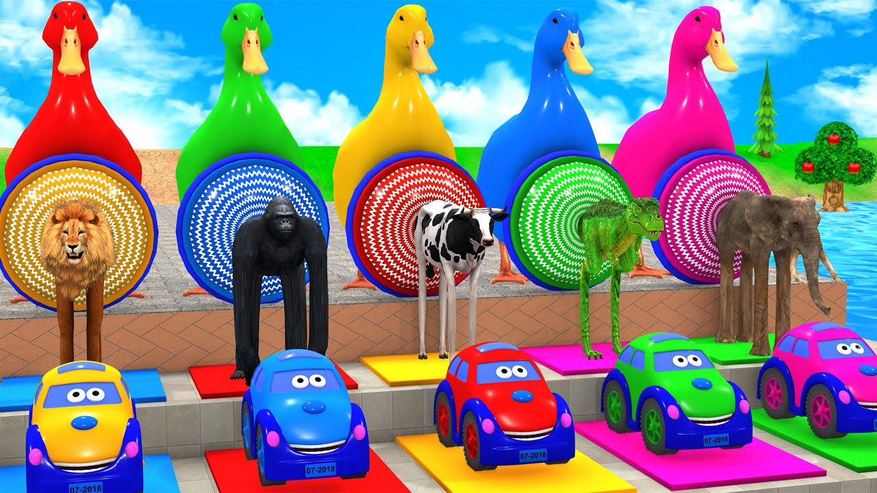 Long Slide Game with Cow Elephant Gorilla Hippopotamus Tiger 3d Animal Game Funny 3d Animals